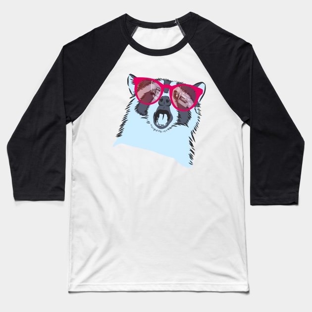 raccoon with rainbow glasses Baseball T-Shirt by Elala